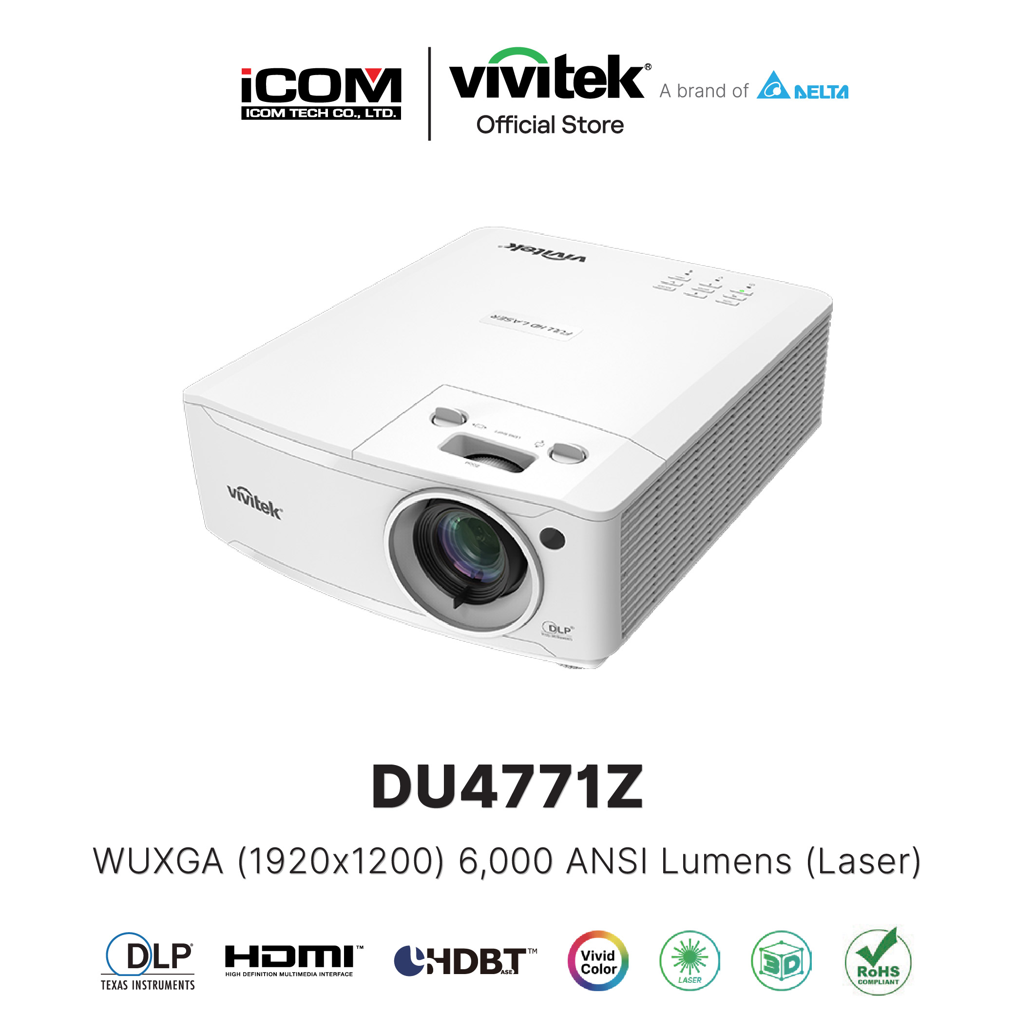 Vivitek DU4771Z WUXGA (1920×1200) PROJECTOR 6000 ISO Lumens (Laser) (โปรเจคเตอร์) พร้อมส่ง Warranty 3 years